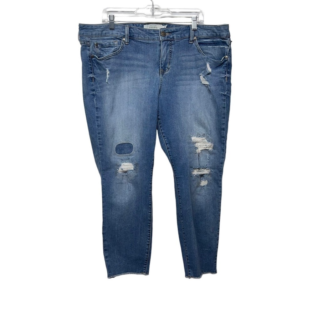 Torrid Distressed Patched Medium Wash Ankle Jeans Size 20